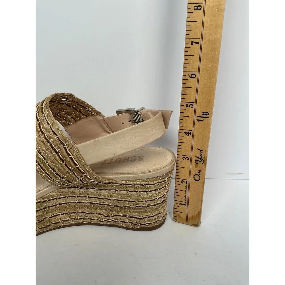 Schutz Womens 7.5B Gold Woven Straw Platform Wedge Slingback‎ Sandals Brazil